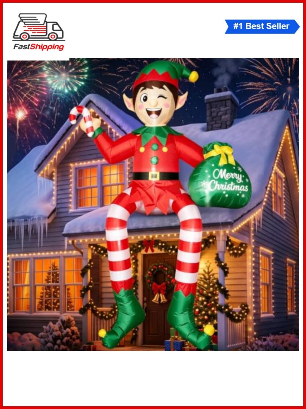 🎅 13FT Christmas Inflatable Elf Yard Decor Lighted Blow Up Outdoor Holiday